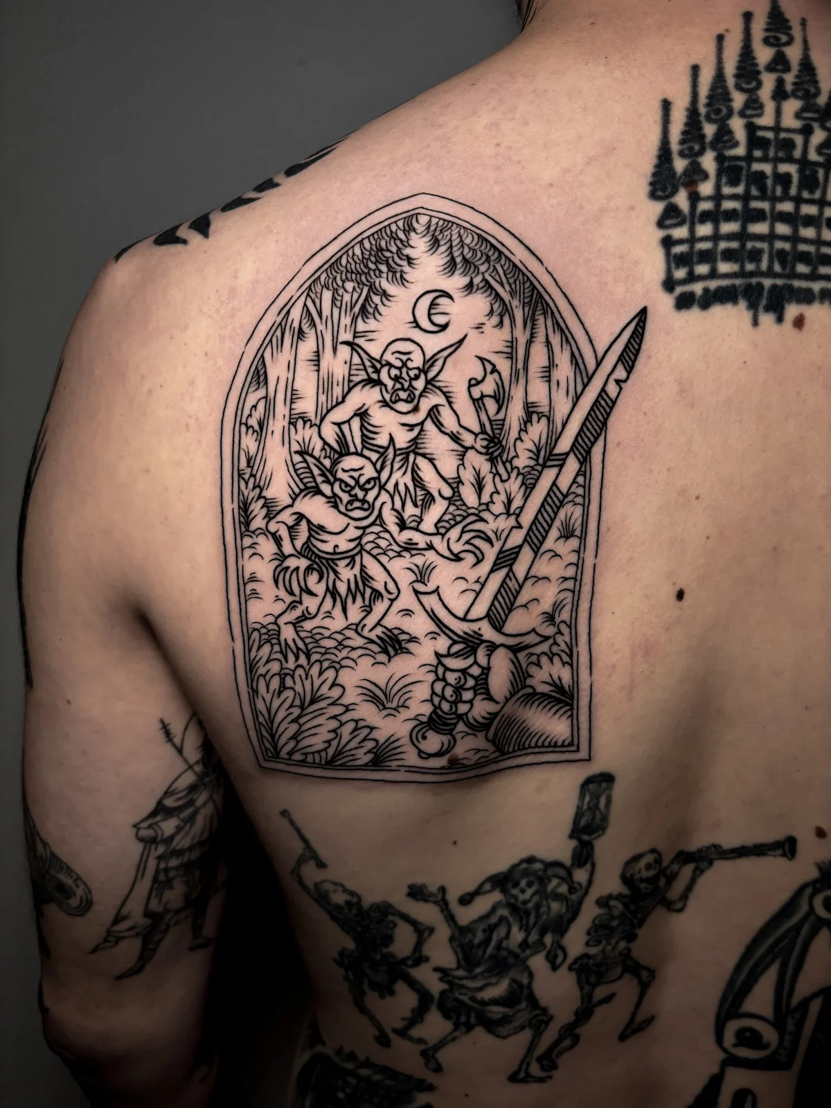 Engraving and Linework tattoo by Jab