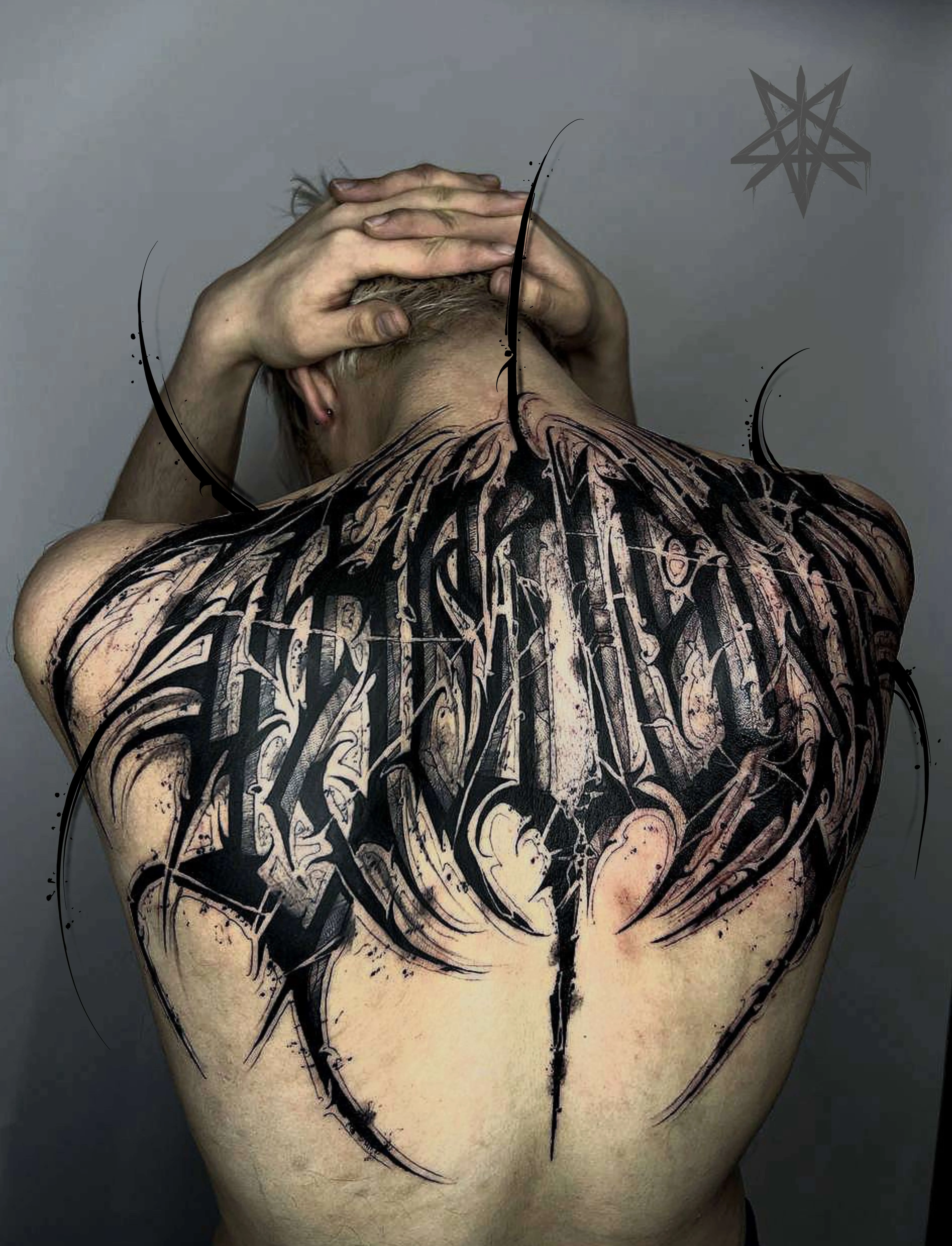 Script - Calligraphy and Heavy Blackwork tattoo by Skezy