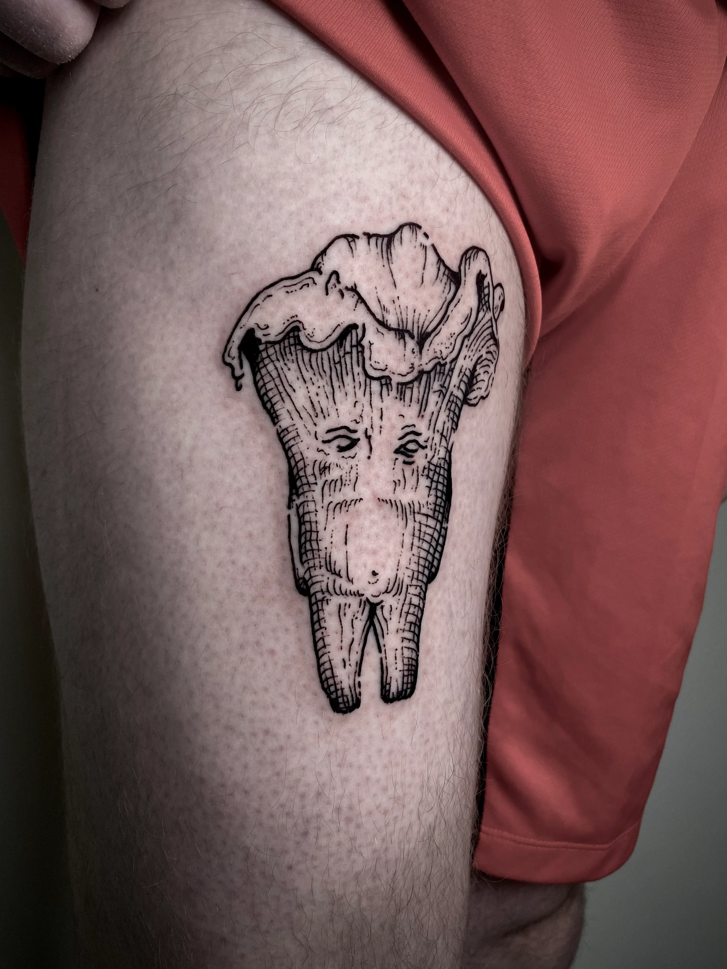 Engraving, Surrealism and Linework tattoo by Gil