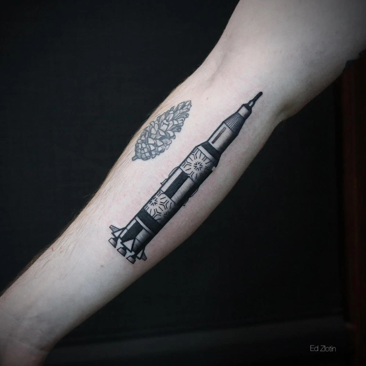 Blackwork and Illustrative tattoo by Ed Zlotin