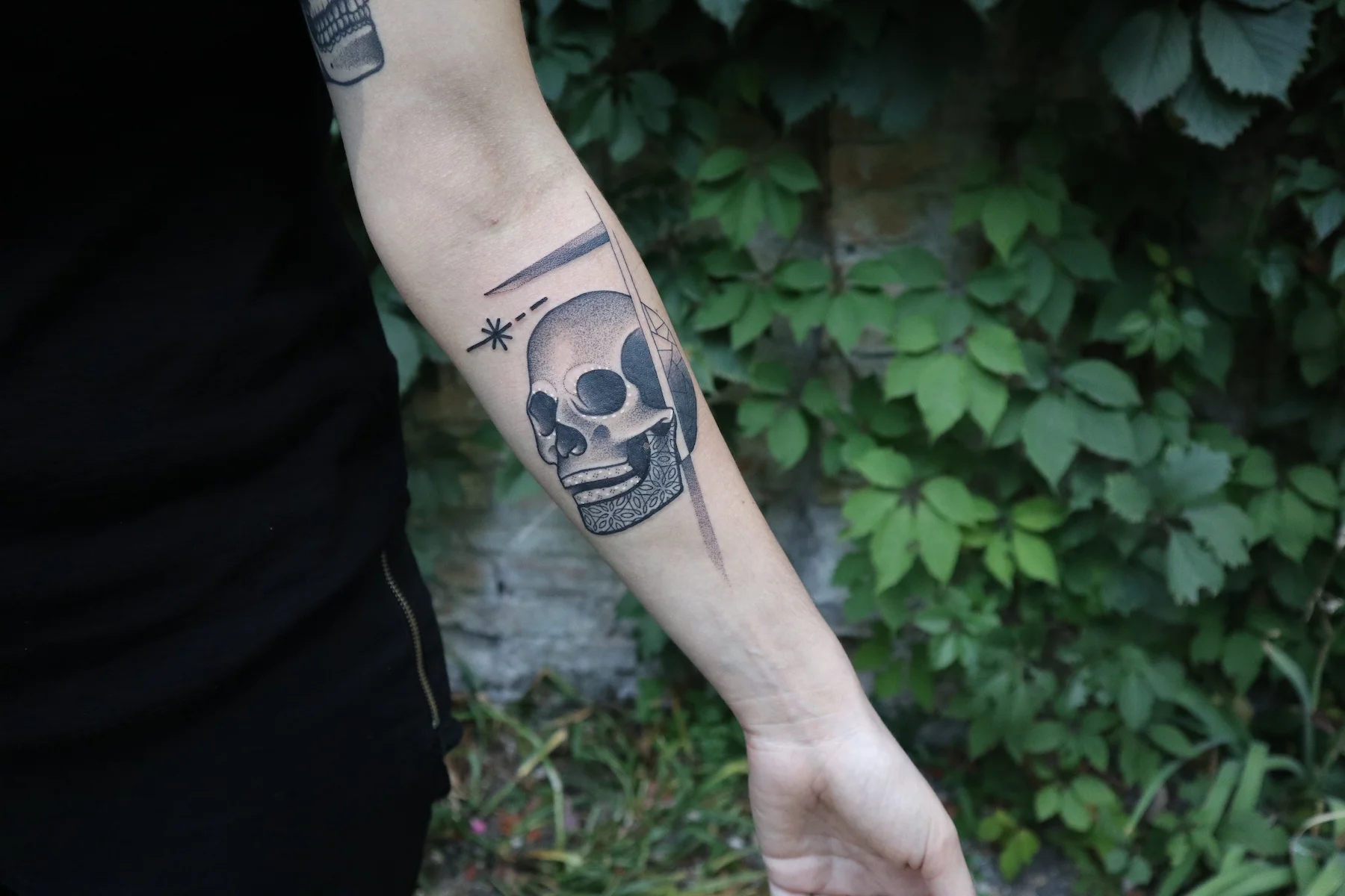 Blackwork, Dotwork and Illustrative tattoo by Ed Zlotin