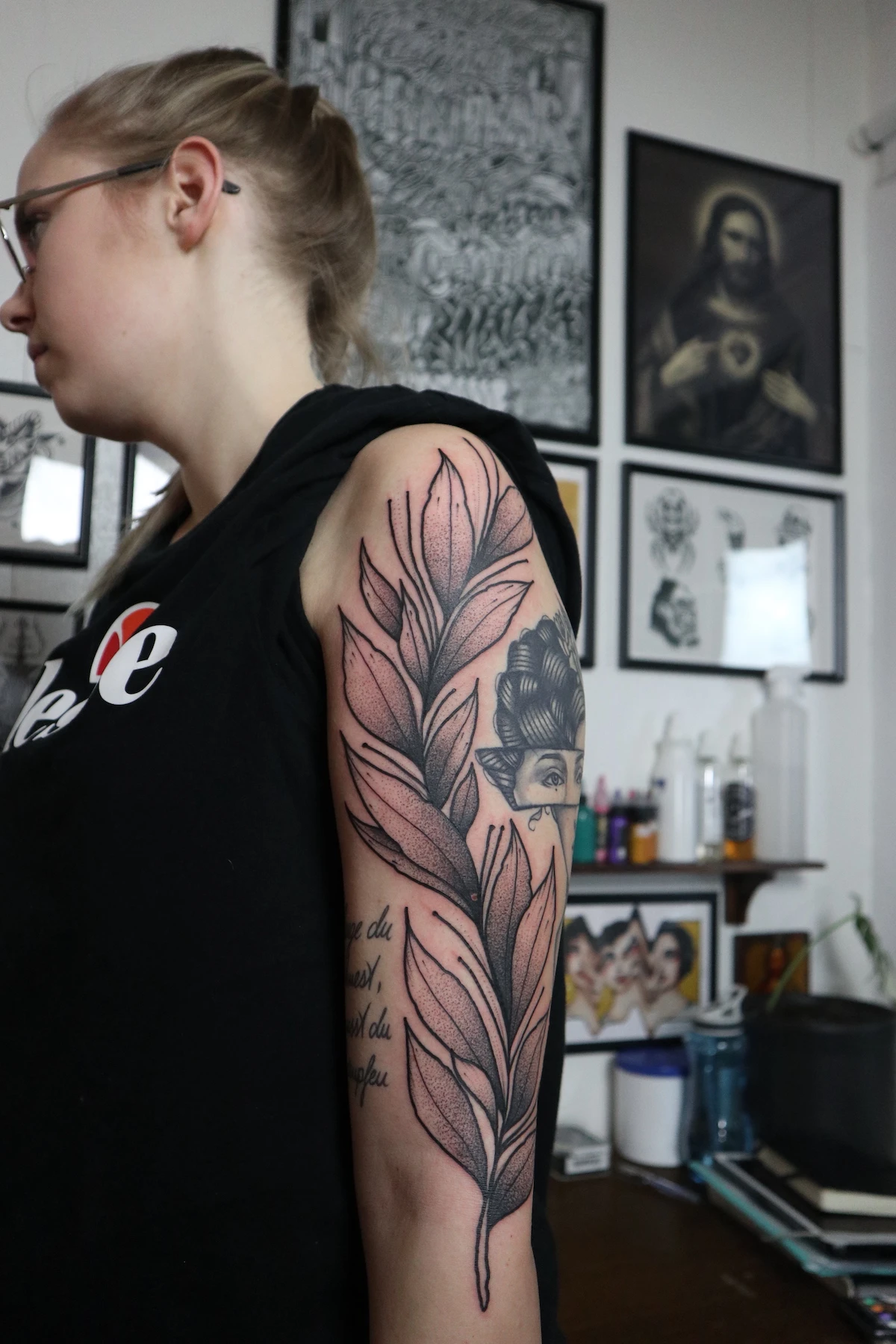 Blackwork and Floral & Botanic tattoo by Ed Zlotin