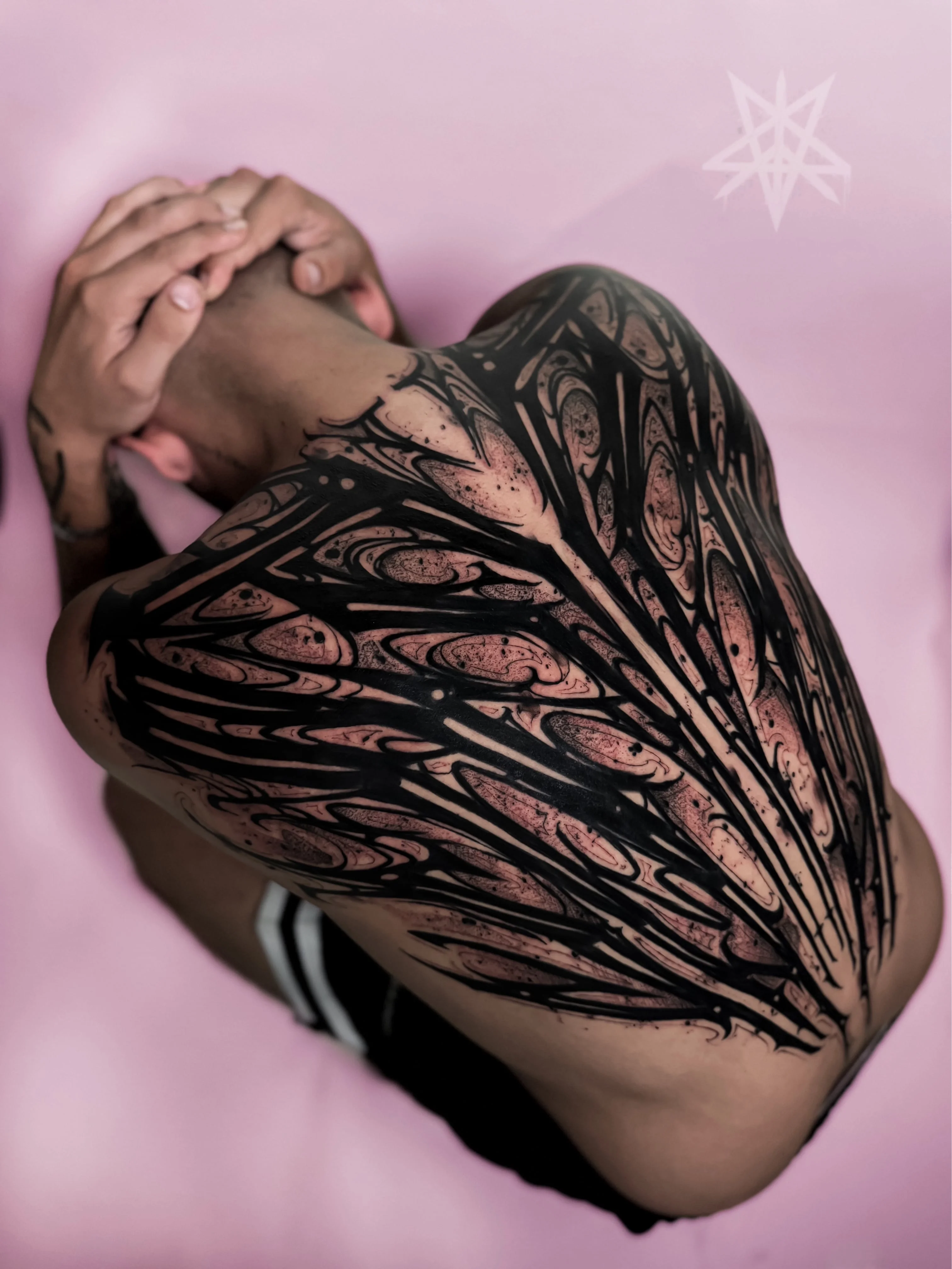 Heavy Blackwork tattoo by Skezy