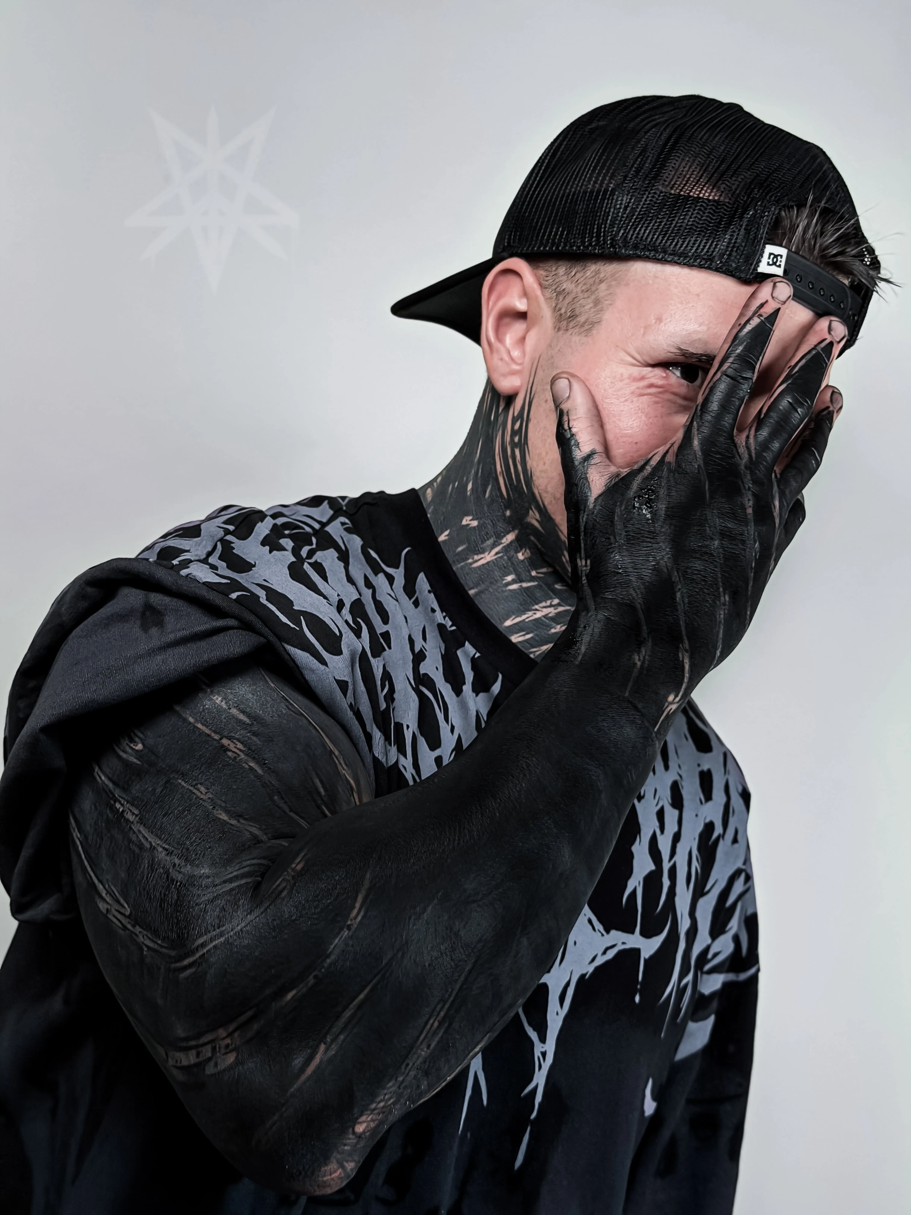 Heavy Blackwork and Cover-up tattoo by Skezy