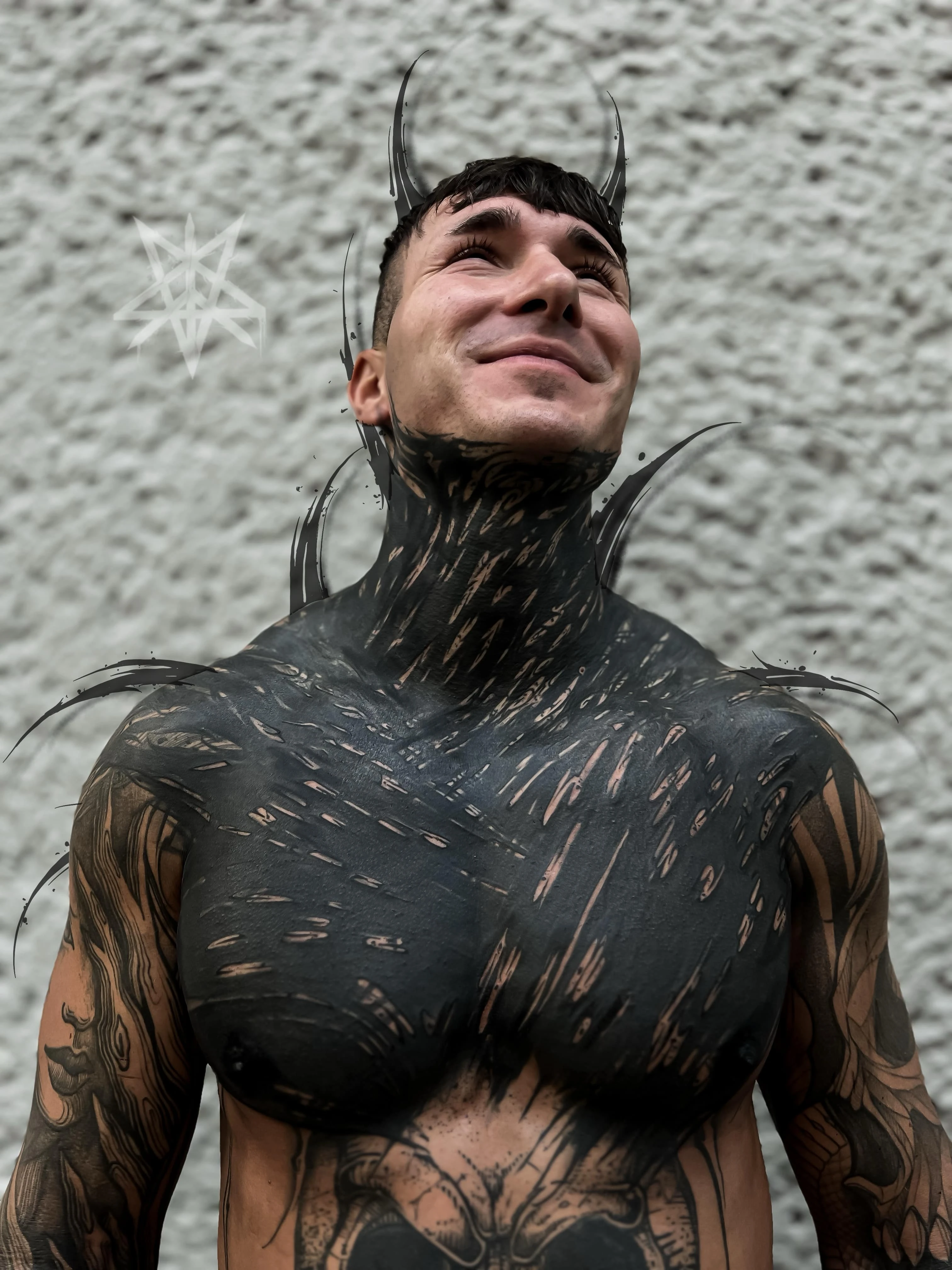 Heavy Blackwork and Cover-up tattoo by Skezy