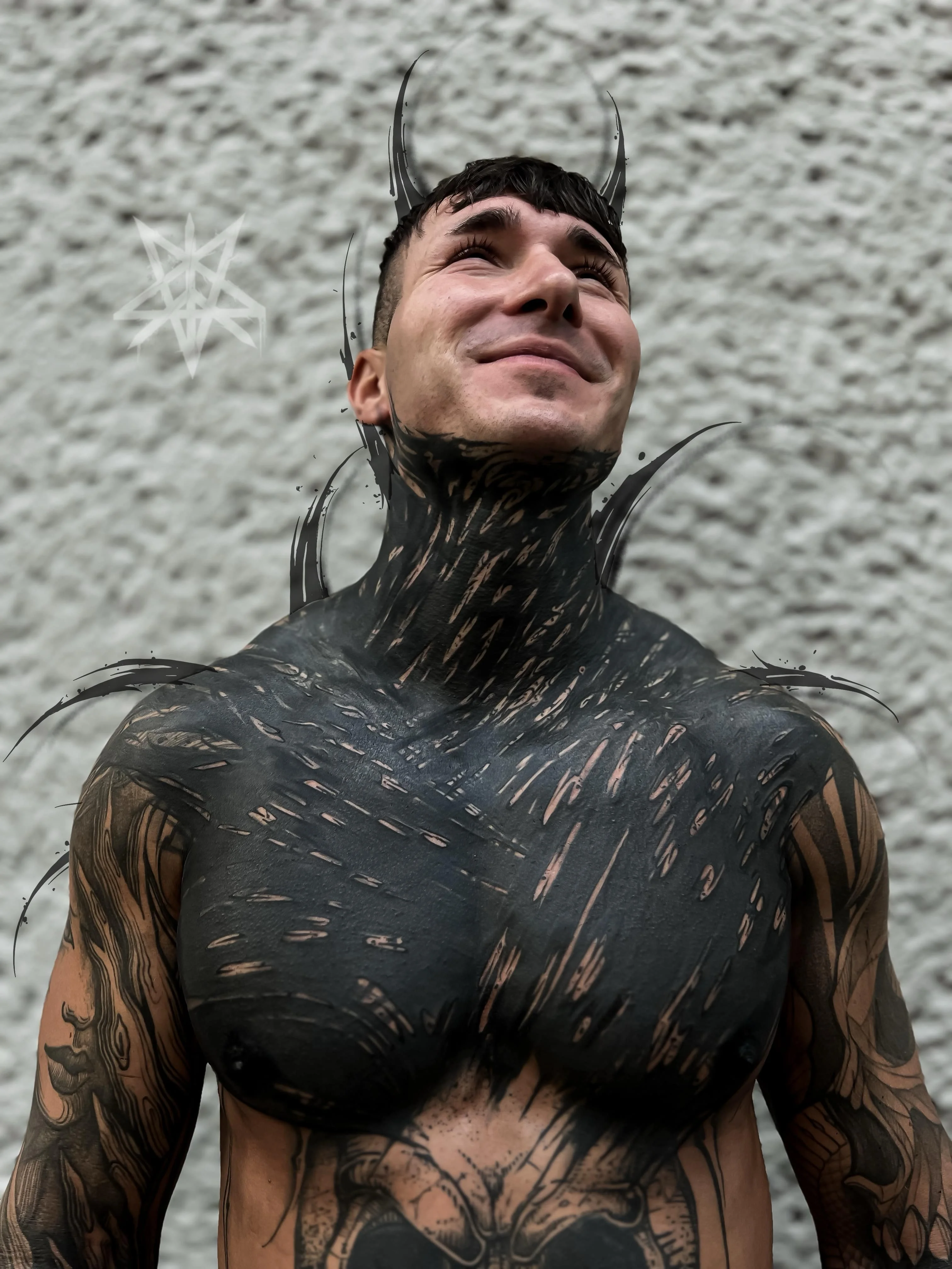 Heavy Blackwork and Cover-up tattoo by Skezy